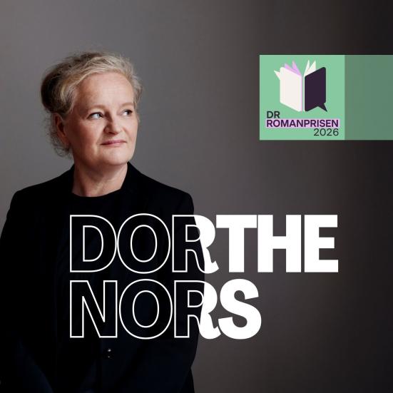 Forfatterportræt af Dorthe Nors, DR Romanpris logo