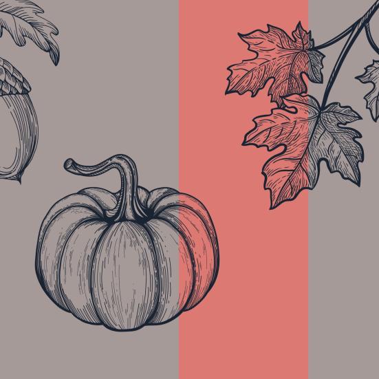 græskar, agern og blade