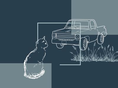stregtegning af en kat og en bil