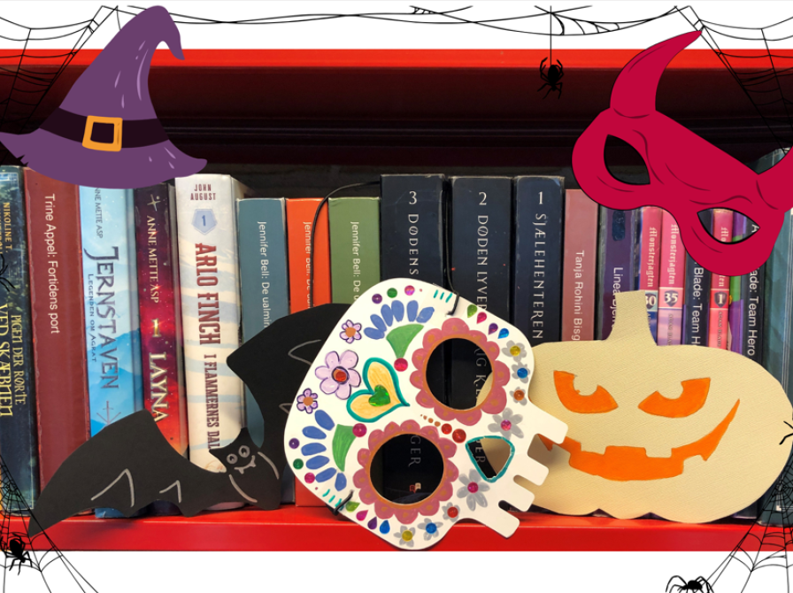 bøger og halloweenmasker 